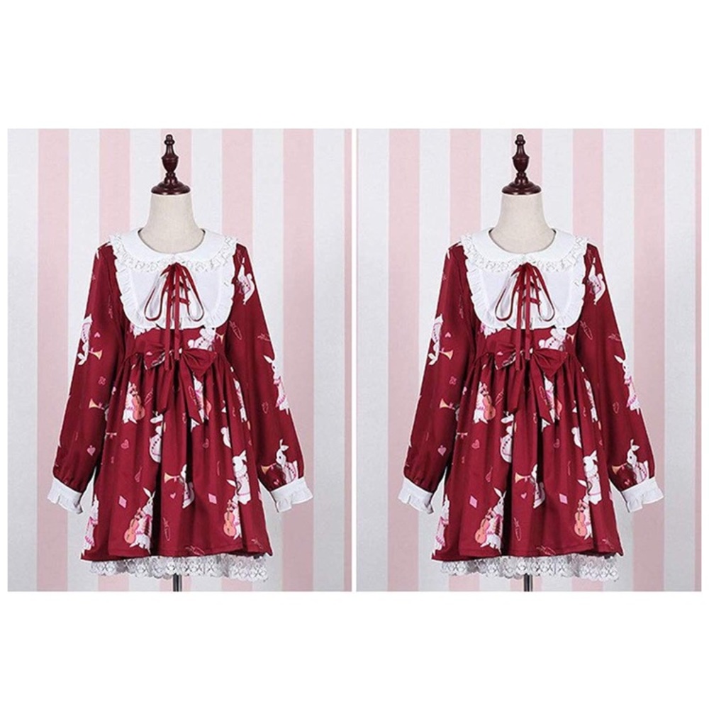 Usagi Rabbit Pattern Lolita Style Red Dress